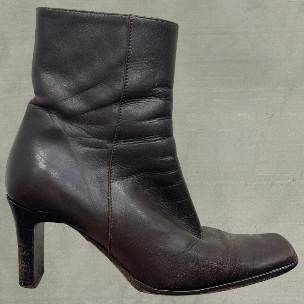 VTG Y2 Charles David Brown Leather Square Toe Ankle Boots 7 Academia Party Bratz